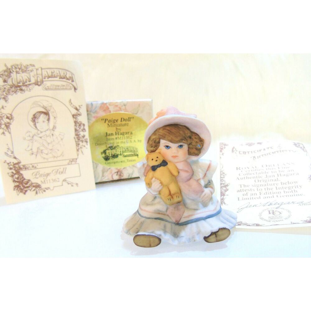 Jan Hagara Paige Doll Miniature Porcelain Figurine Holding Teddy Bear New Box